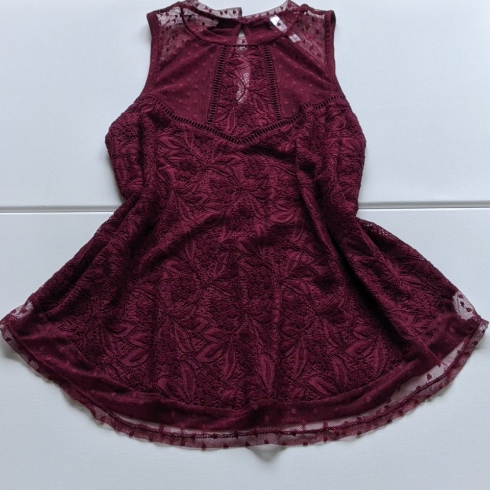 Plum lace detail blouse